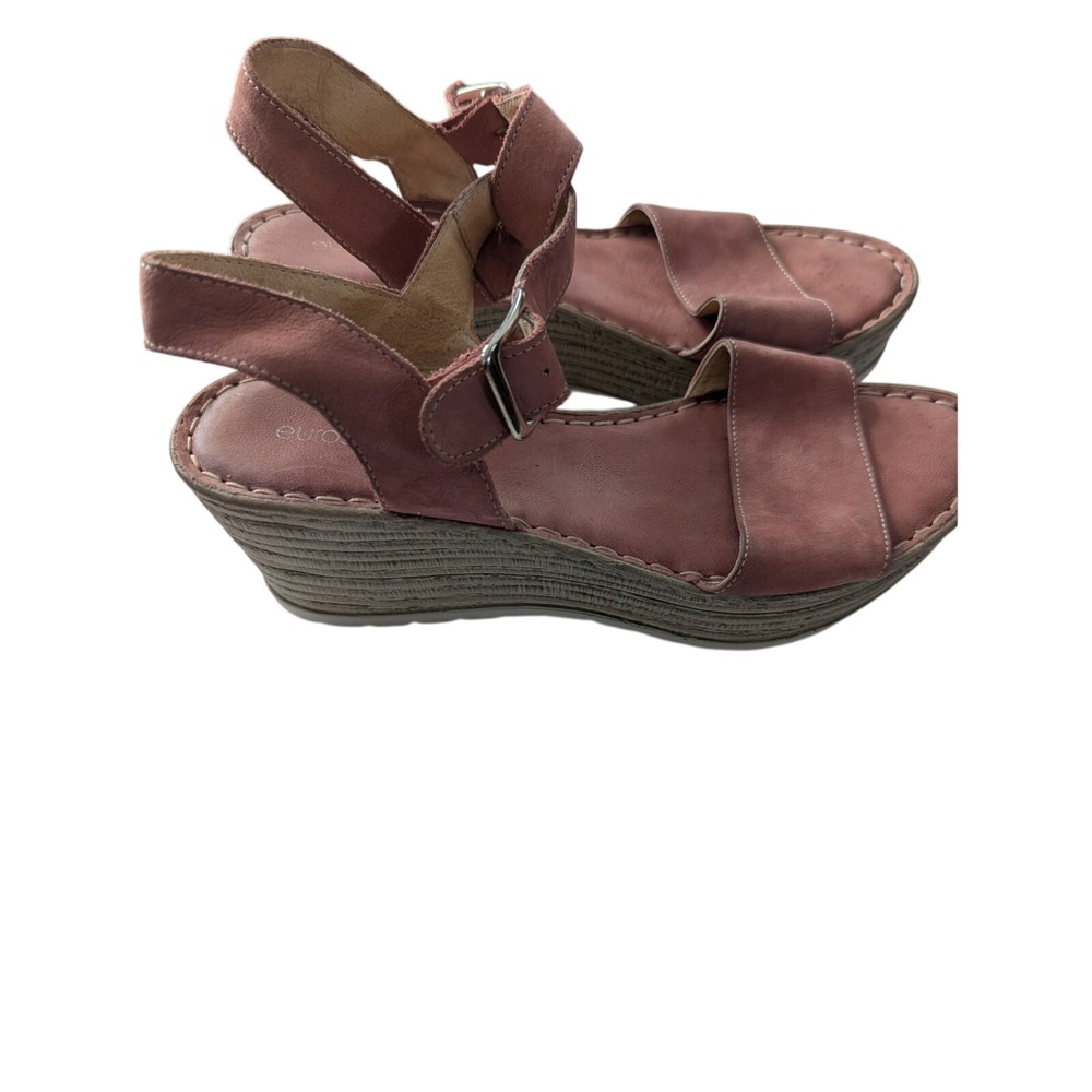 Eurostudio Heeled Wedge Sandals Pink Leather‎ Ankle Strap Shoes - Picture 3 of 4